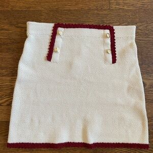 NWT! J. Crew Cream Knit Mini Skirt with burgundy Trim